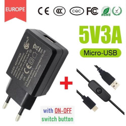 Adaptor Power Supply - Raspberry Pi 3B Raspberry Pi Zero (Micro-USB) with ON-OFF Switch